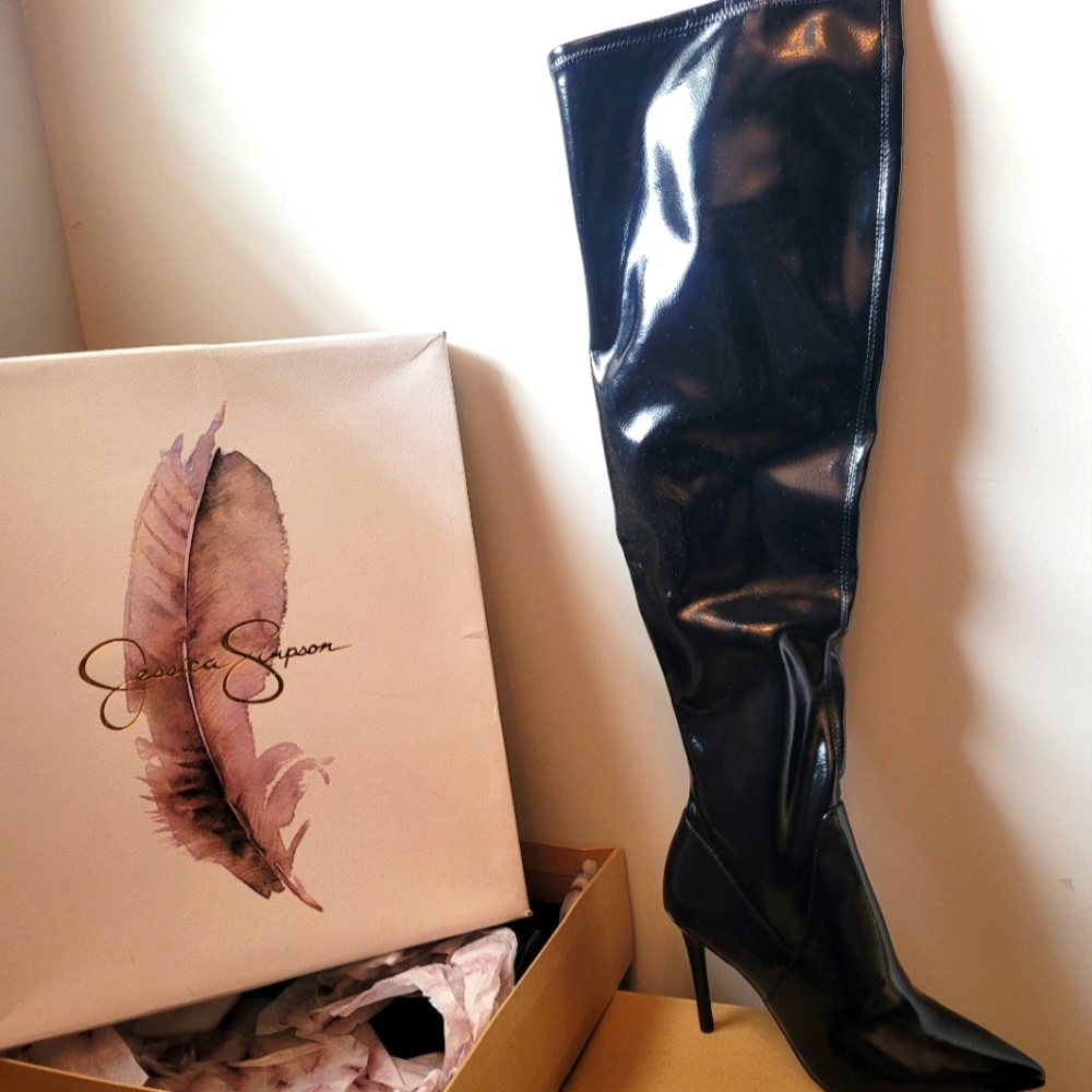 Jessica Simpaon thigh high heel boots